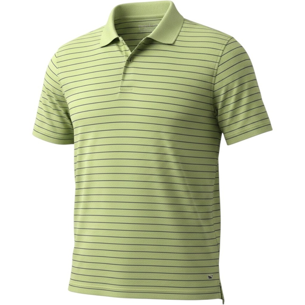 Vineyard Vines Polo Shirt Mens Large Green Excellent Striped Cotton Blend Short